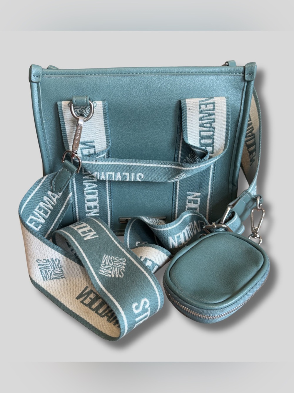 Steve Madden Green Leather Crossbody with Branded Webbing Strap